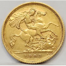 AUSTRALIA 1908 . HALF 1/2 SOVEREIGN . SYDNEY . GOLD